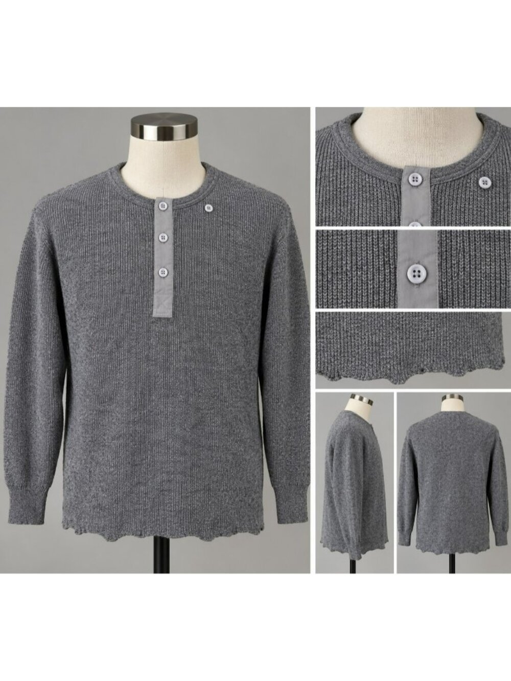 Stanfield's Heritage Henley Sweater Mens L Heather Gray Wool Blend Long Sleeve